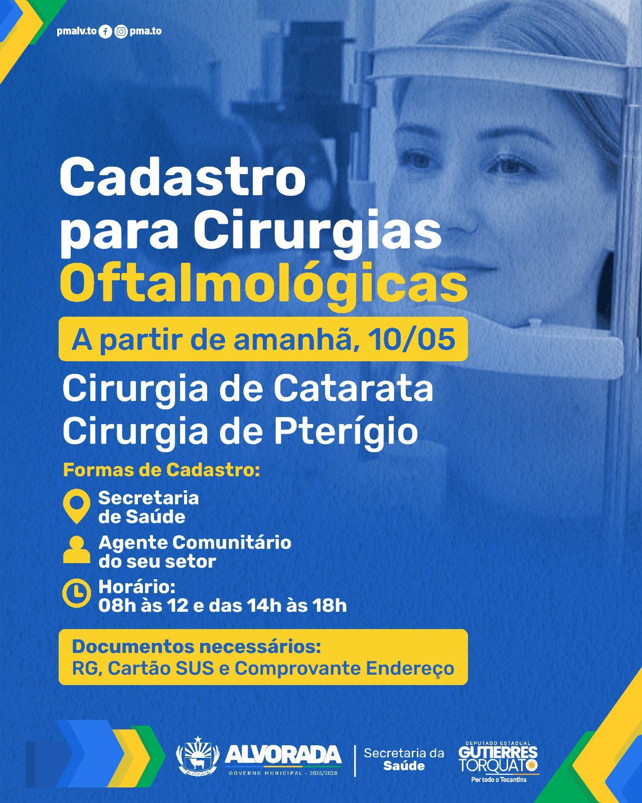 Prefeitura abre cadastro para cirurgias oftalmológicas de catarata e pterígio