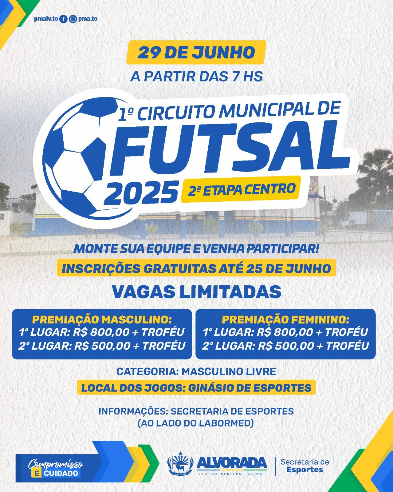 Inscrições abertas para a 2ª Etapa do Circuito Municipal de Futsal em Alvorada