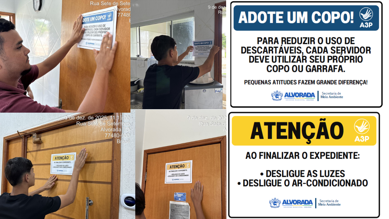 Prefeitura de Alvorada realiza ação da A3P com adesivação educativa para uso racional de recursos e gestão de resíduos